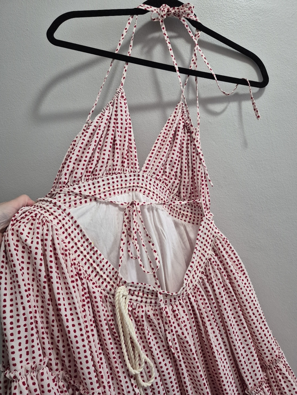Reset by Jane Polka Dot Miranda Babydoll Double Strap Halter Mini Dress Medium - Picture 5 of 7